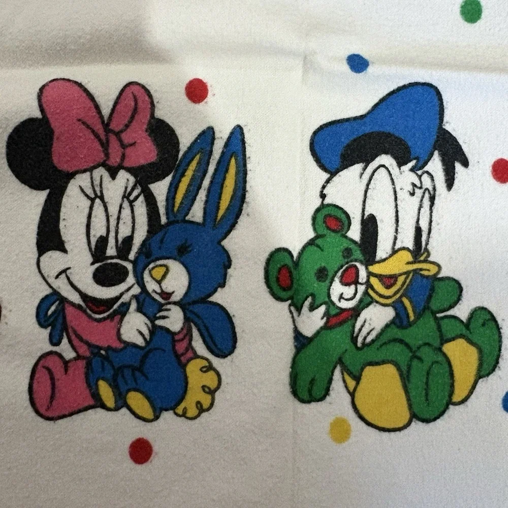 Vtg Disney Baby Receiving Blanket Mickey Minnie Donald Pluto Flannel Polka Dots